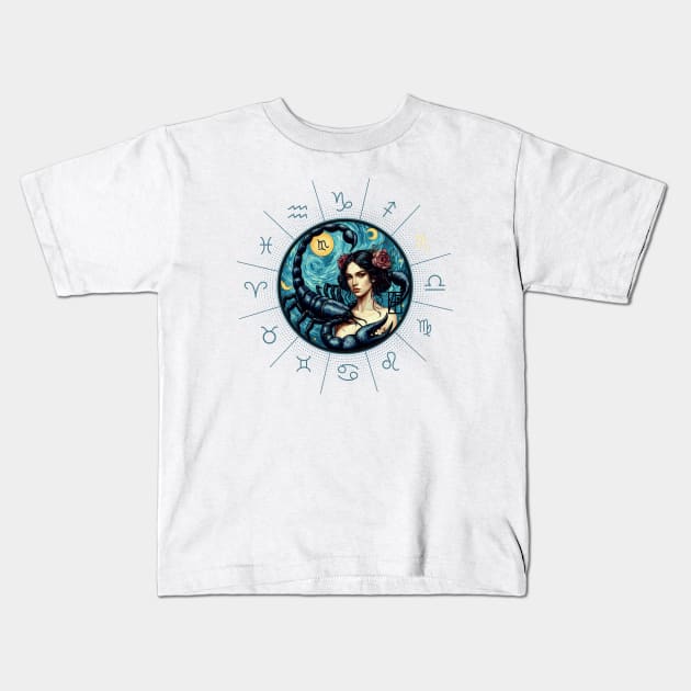 ZODIAC Scorpio - Astrological SCORPIO - SCORPIO - ZODIAC sign - Van Gogh style - 9 Kids T-Shirt by ArtProjectShop